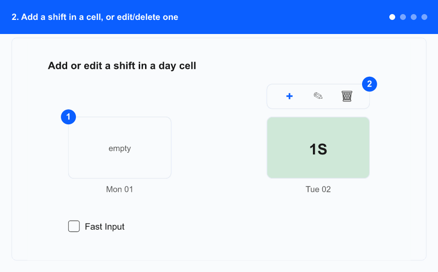 Animated overview of assigning shifts (loops through the key steps)